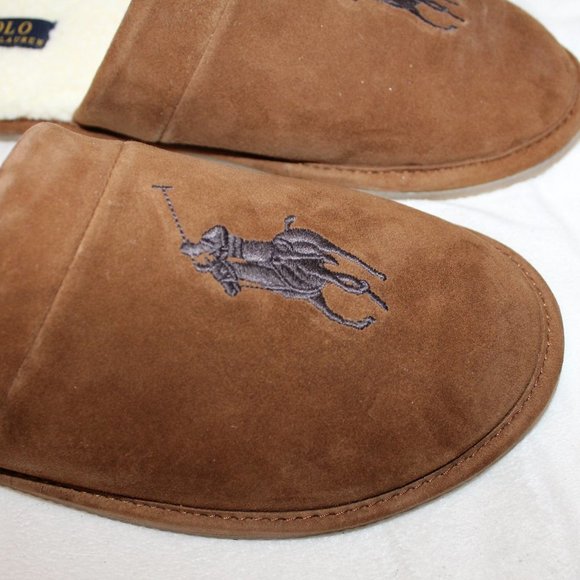 NIB POLO RALPH LAUREN MEN'S SUEDE SCUFF SLIPPERS CHESTNUT‎ - Picture 4 of 6